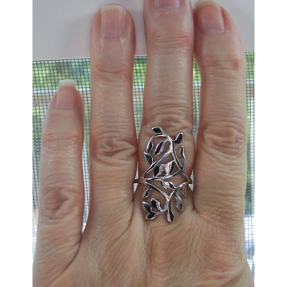 925 STERLING SILVER Extravagant Leaves Statement Ring - Picture 9 of 16